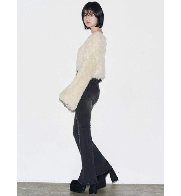 EMODA「バックリボンフレアハイウエストパギンス」|デニム|