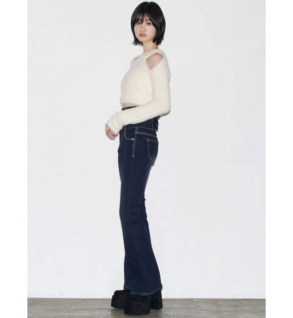 EMODA「バックリボンフレアハイウエストパギンス」|デニム|