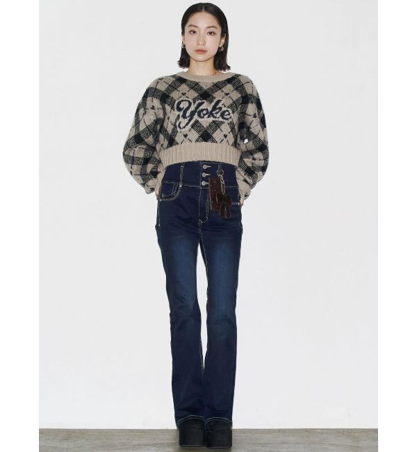 EMODA「バックリボンフレアハイウエストパギンス」|デニム|