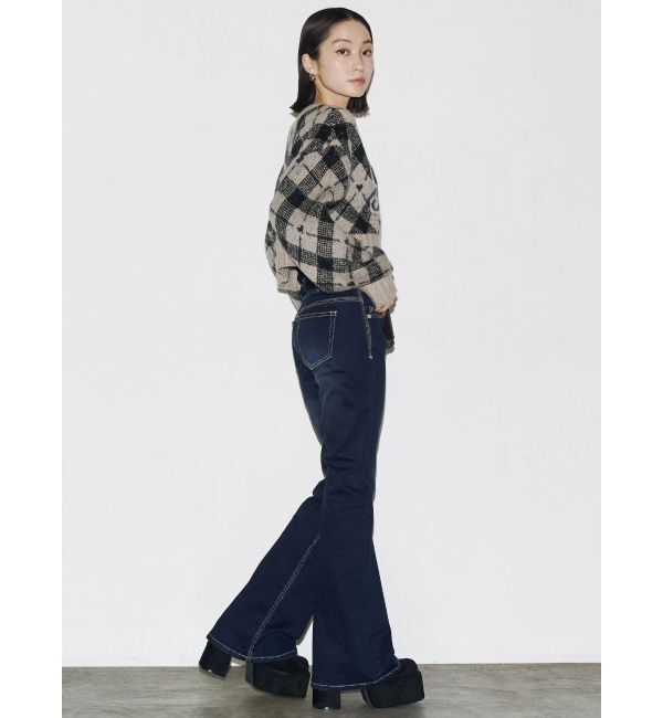 EMODA「バックリボンフレアハイウエストパギンス」|デニム|