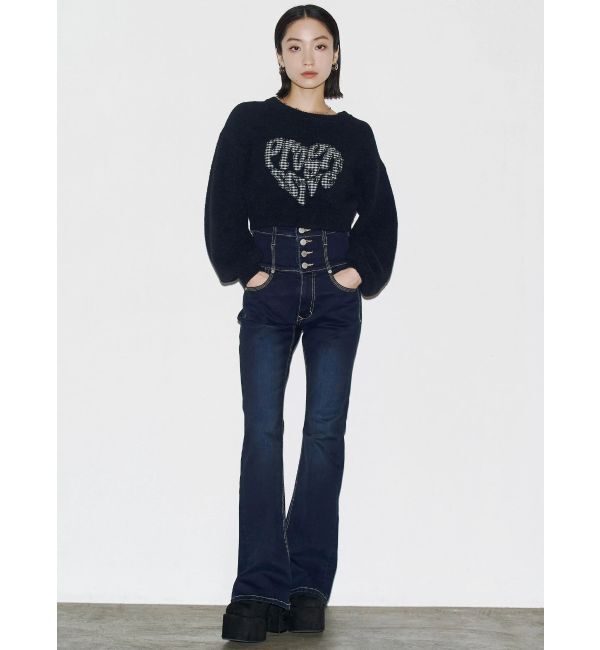 EMODA「バックリボンフレアハイウエストパギンス」|デニム|