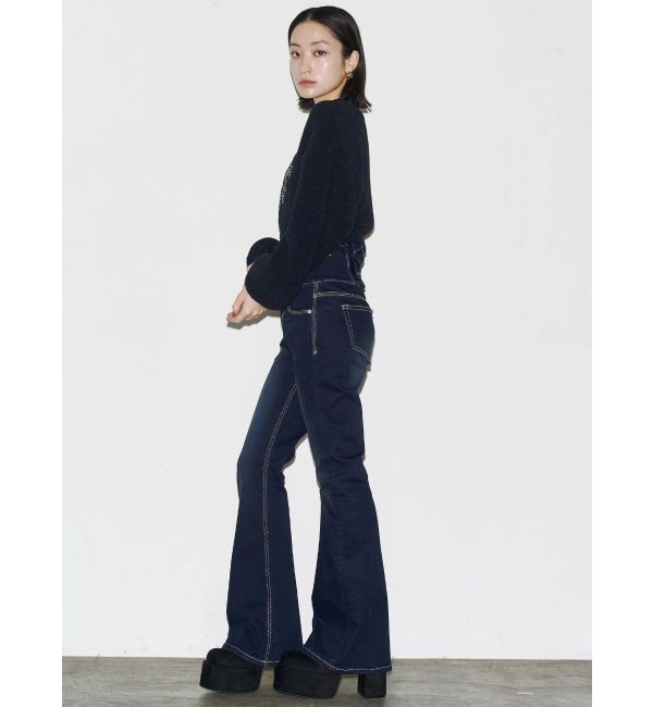 EMODA「バックリボンフレアハイウエストパギンス」|デニム|