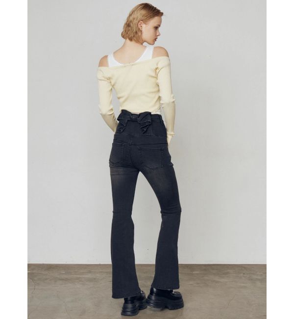 EMODA「バックリボンフレアハイウエストパギンス」|デニム|
