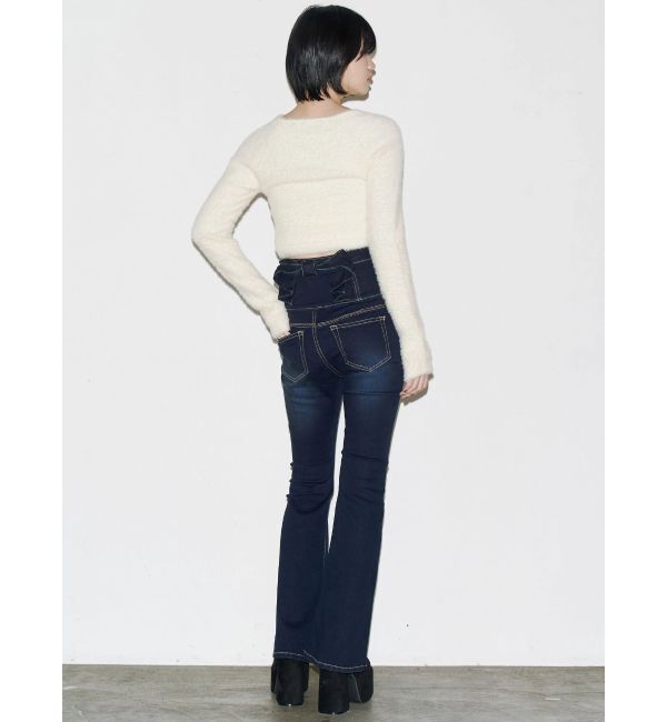 EMODA「バックリボンフレアハイウエストパギンス」|デニム|