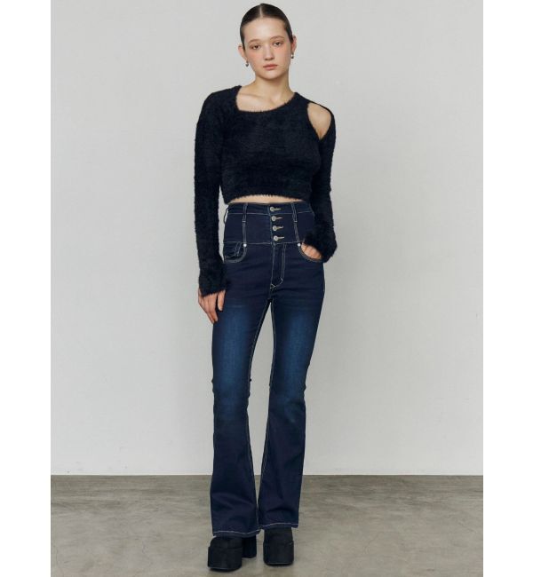 EMODA「バックリボンフレアハイウエストパギンス」|デニム|