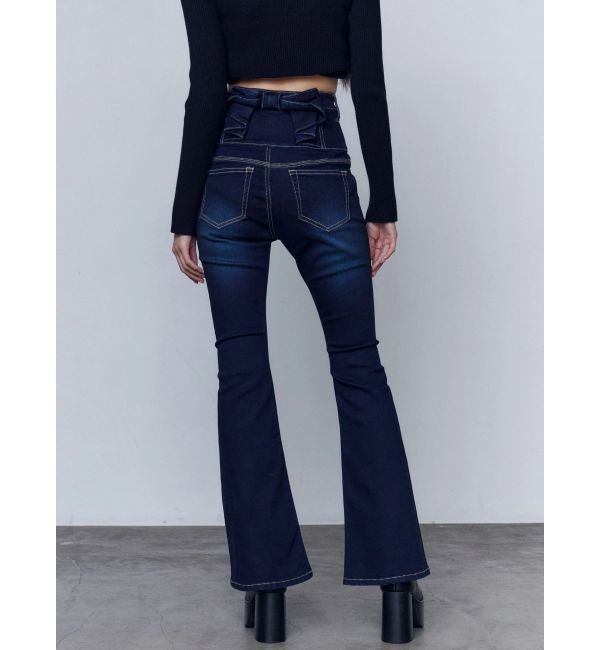 EMODA「バックリボンフレアハイウエストパギンス」|デニム|