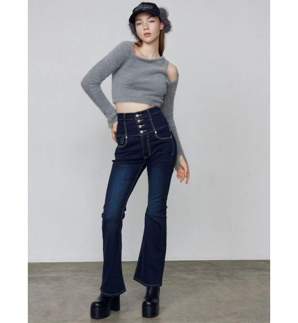 EMODA「バックリボンフレアハイウエストパギンス」|デニム|