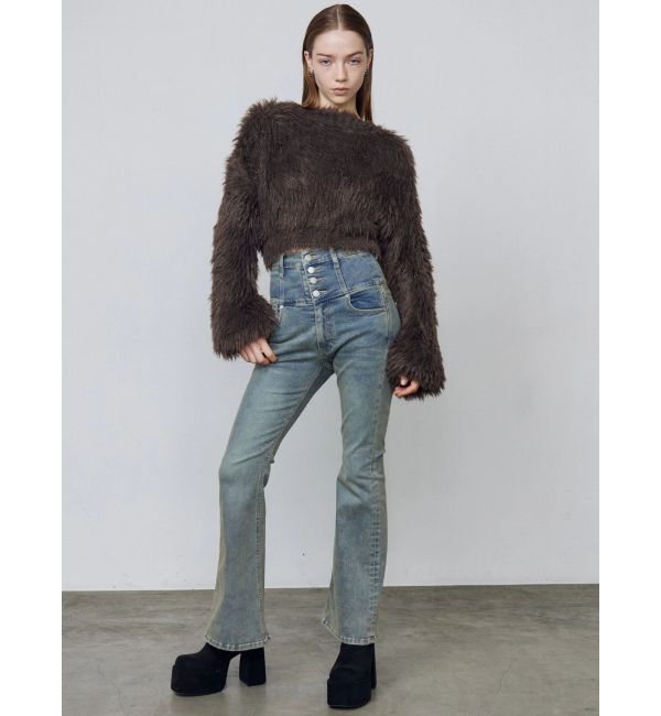 EMODA「バックリボンフレアハイウエストパギンス」|デニム|