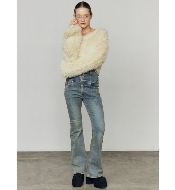 EMODA「バックリボンフレアハイウエストパギンス」|デニム|