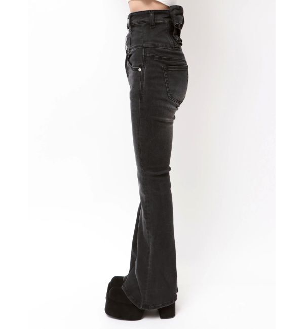 EMODA「バックリボンフレアハイウエストパギンス」|デニム|