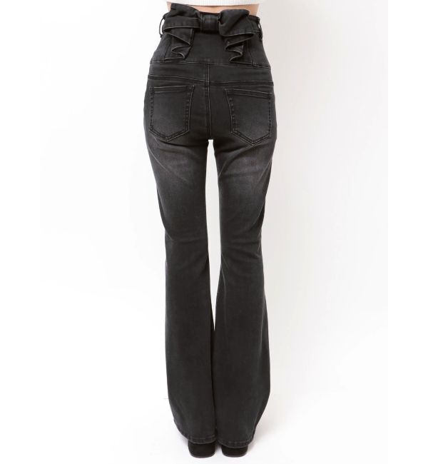 EMODA「バックリボンフレアハイウエストパギンス」|デニム|