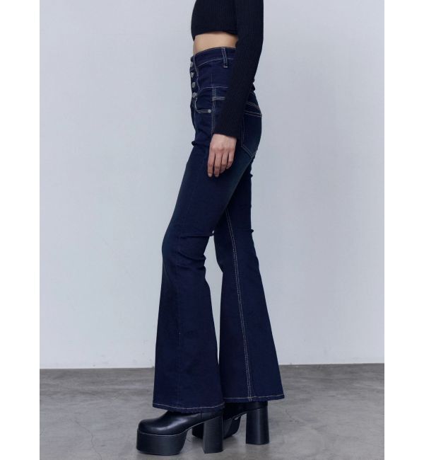 EMODA「バックリボンフレアハイウエストパギンス」|デニム|