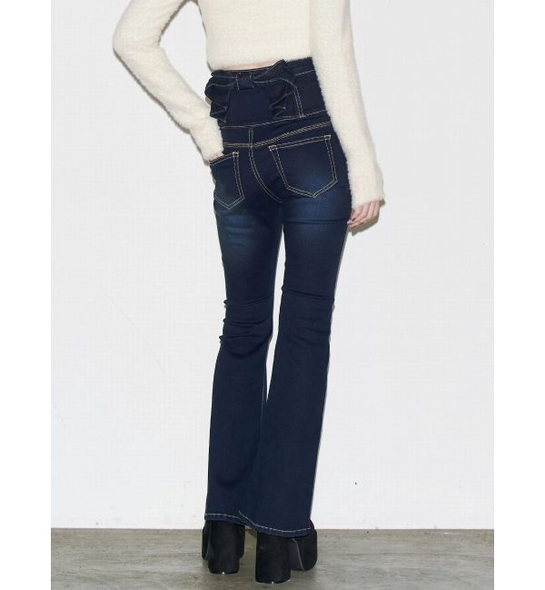 EMODA「バックリボンフレアハイウエストパギンス」|デニム|インディゴ