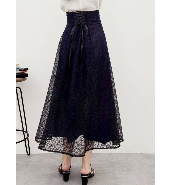 MERCURYDUO「レースフレアコルセットスカート」|スカート|ブラック