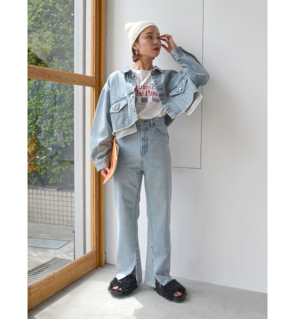 Ungrid「箔プリントスリットデニム」|デニム|