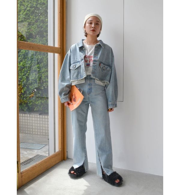 Ungrid「箔プリントスリットデニム」|デニム|