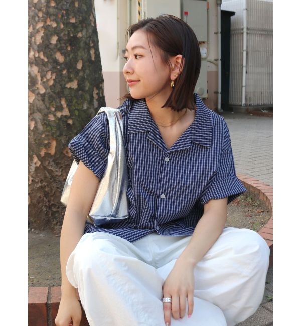 Ungrid「【WEB限定】ハーフスリーブチェックルーズシャツ」|シャツ・ブラウス|