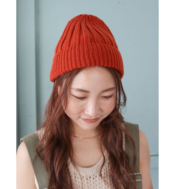 Ungrid「ワイドリブニット帽」|ニット帽|オレンジ