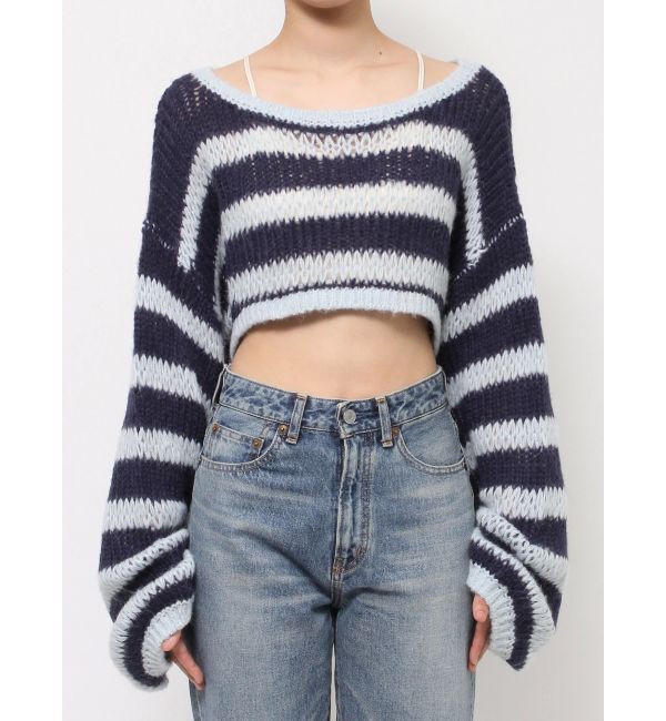 Ungrid「透かし編みボーダーショートニット」|ニット・セーター|