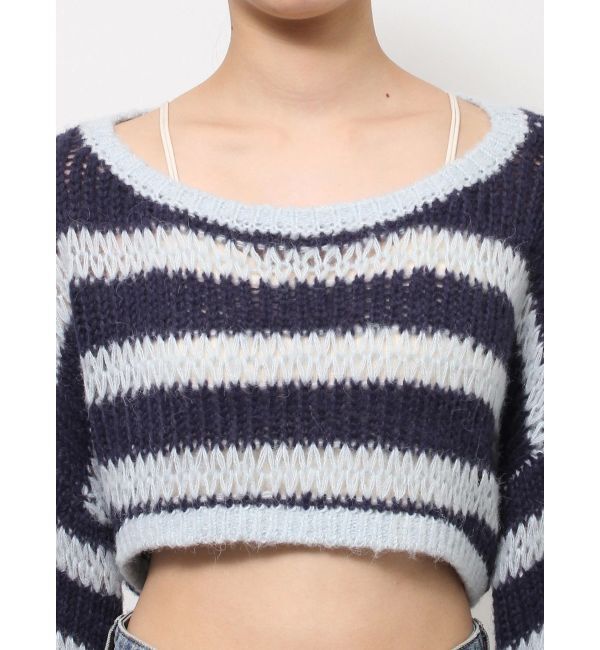 Ungrid「透かし編みボーダーショートニット」|ニット・セーター|