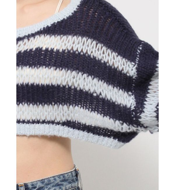 Ungrid「透かし編みボーダーショートニット」|ニット・セーター|