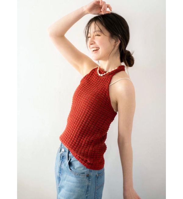Ungrid「ホルターネックデザインニット」|タンクトップ|レッド