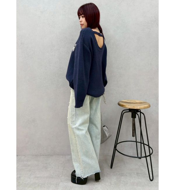 EVRIS「ワンポイントバックオープンニットトップス」|ニット・セーター|