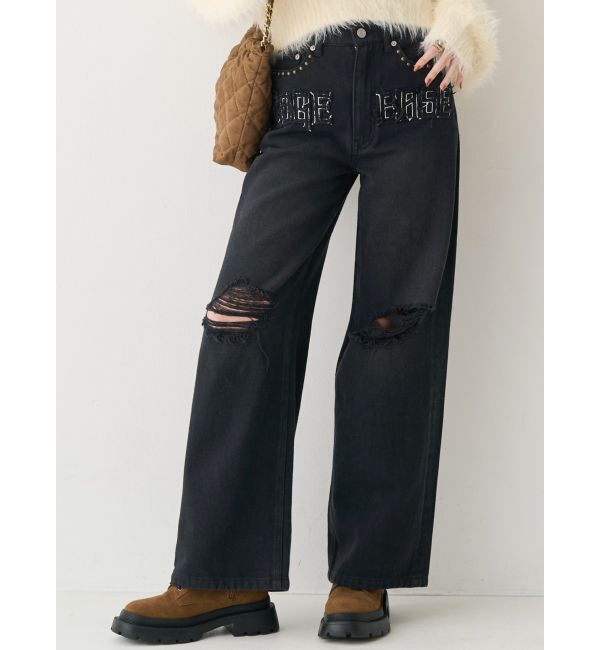 EVRIS「グラフィックワイドパンツ」|その他|ブラック