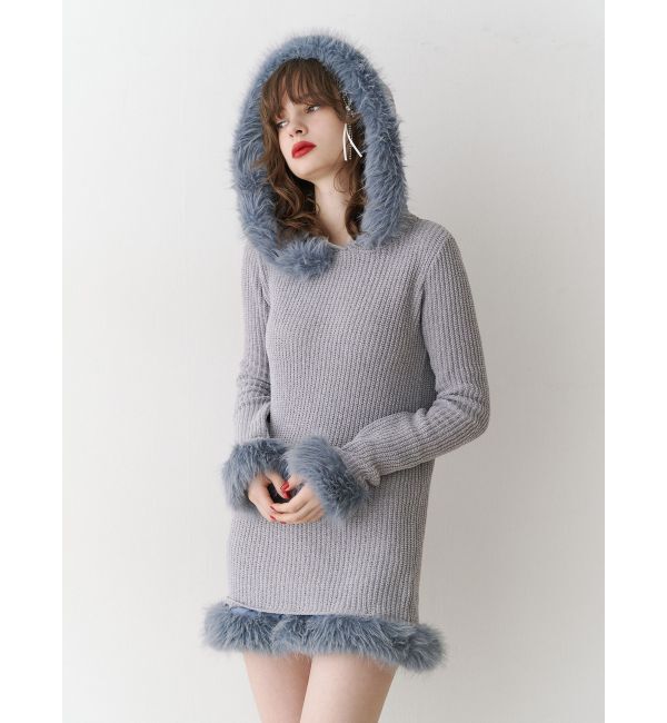jouetie「ポイントファーモールニットワンピース」|ワンピース|グレー