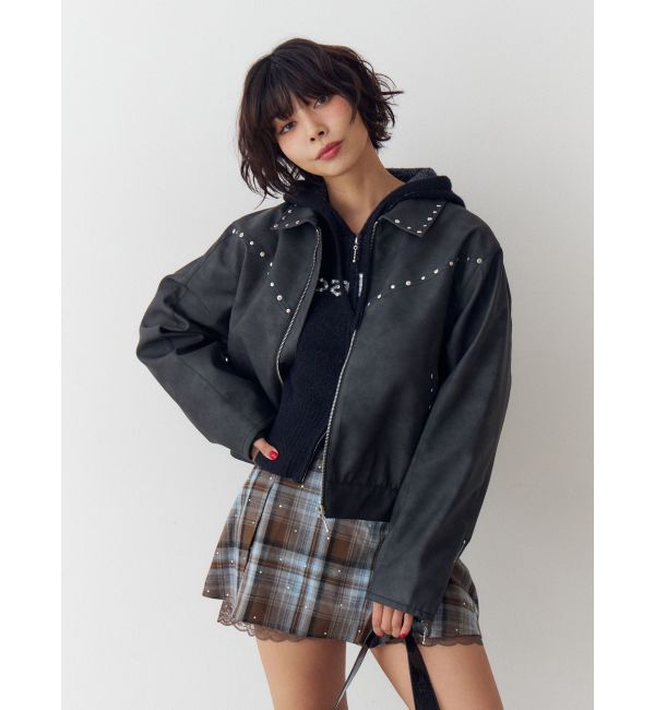 jouetie「フェイクレザースタッズブルゾン」|ブルゾン・スタジャン|