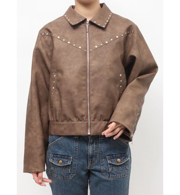 jouetie「フェイクレザースタッズブルゾン」|ブルゾン・スタジャン|