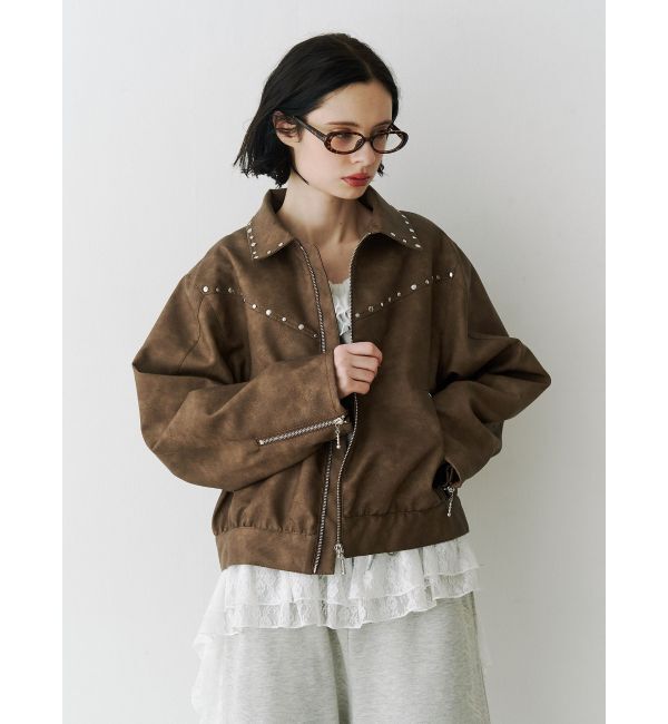 jouetie「フェイクレザースタッズブルゾン」|ブルゾン・スタジャン|ブラウン
