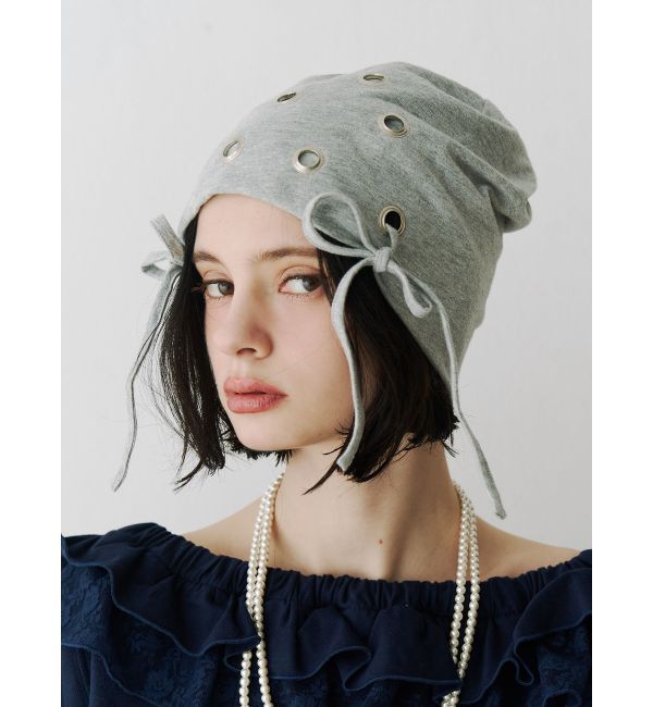 jouetie「ハトメリボンビーニー」|ニット帽|グレー