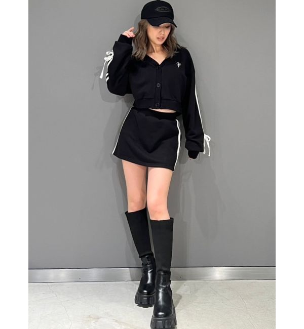 GYDA「クロスポイント2ラインショートスウェットカーディガン【SETUP着用可】」|カーディガン|