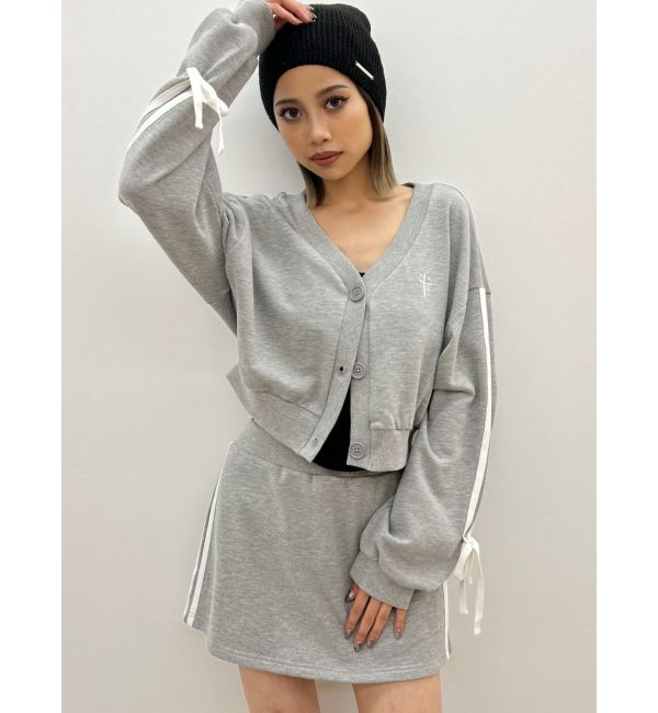 GYDA「クロスポイント2ラインショートスウェットカーディガン【SETUP着用可】」|カーディガン|