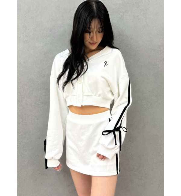 GYDA「クロスポイント2ラインショートスウェットカーディガン【SETUP着用可】」|カーディガン|