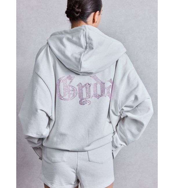 GYDA「BACK GYDAラインストーンラメパーカー」|カーディガン|オフホワイト