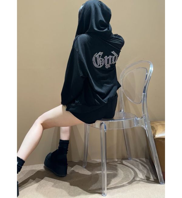 GYDA「BACK GYDAラインストーンラメパーカー」|カーディガン|