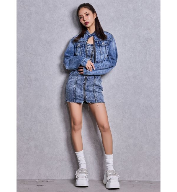 GYDA「Symmery GYDA EMBOSSノーカラーデニムショートブルゾン」|その他|