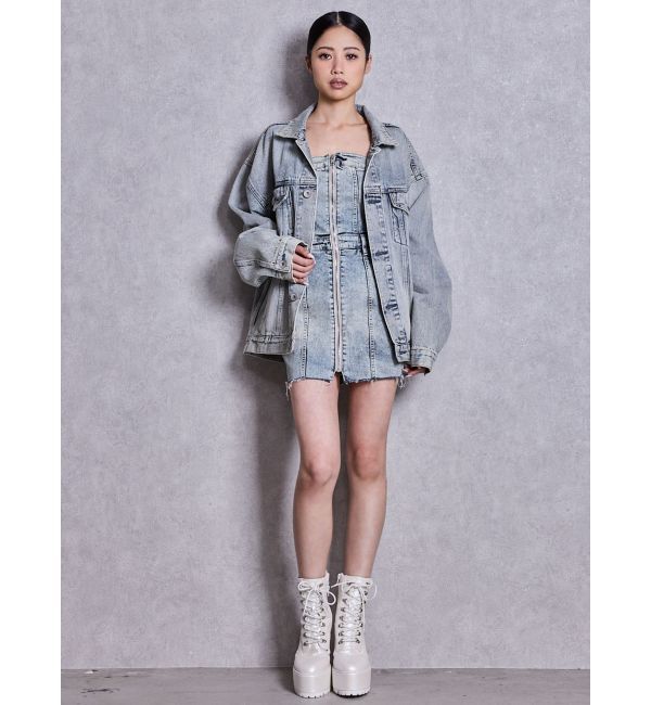 GYDA「Symmetry GYDAフロントZIPスカートライクデニムタイトミニワンピース」|ワンピース|