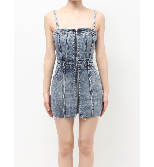 GYDA「Symmetry GYDAフロントZIPスカートライクデニムタイトミニワンピース」|ワンピース|