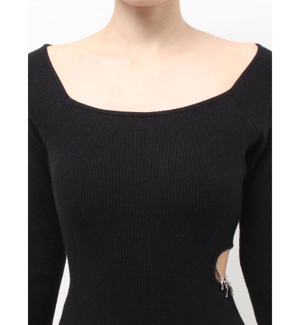 GYDA「GYDA chain SIDE OPENロングフレアニットワンピース」|ワンピース|