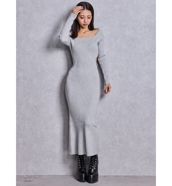 GYDA「GYDA chain SIDE OPENロングフレアニットワンピース」|ワンピース|