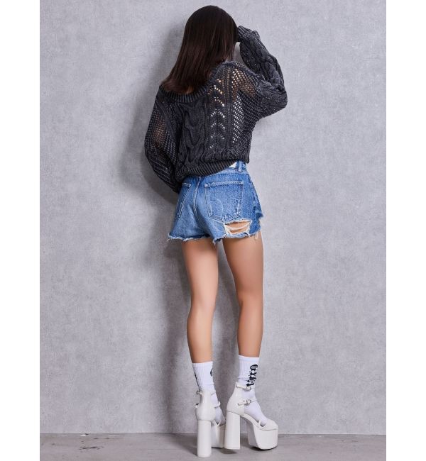 GYDA「ハイウエストBACK RIPPEDデニムショートパンツ」|デニム|