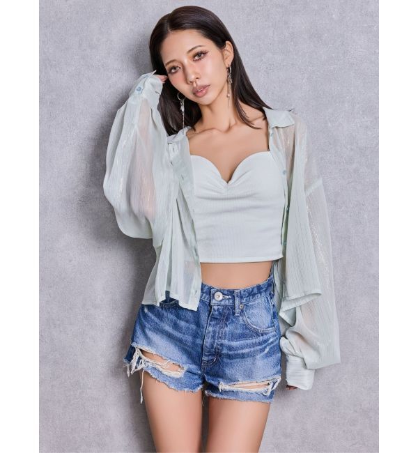 GYDA「ハイウエストBACK RIPPEDデニムショートパンツ」|デニム|