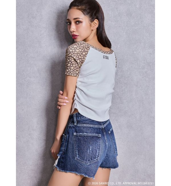 GYDA「ハイウエストBACK RIPPEDデニムショートパンツ」|デニム|