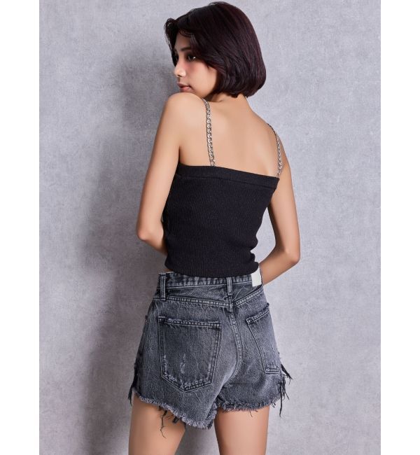 GYDA「ハイウエストBACK RIPPEDデニムショートパンツ」|デニム|