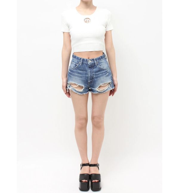 GYDA「ハイウエストBACK RIPPEDデニムショートパンツ」|デニム|