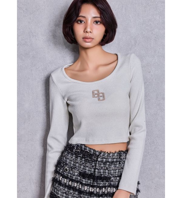 GYDA「GGロゴラインストーンラメテレコトップス」|Tシャツ・カットソー|オフホワイト