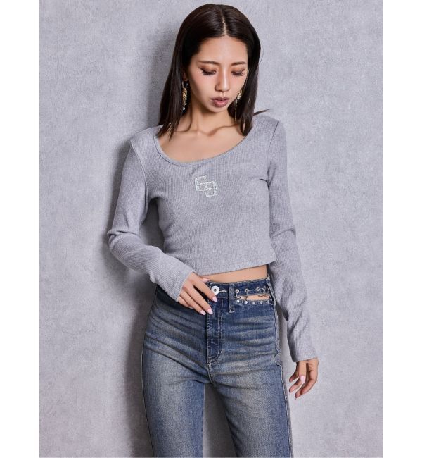 GYDA「GGロゴラインストーンラメテレコトップス」|Tシャツ・カットソー|